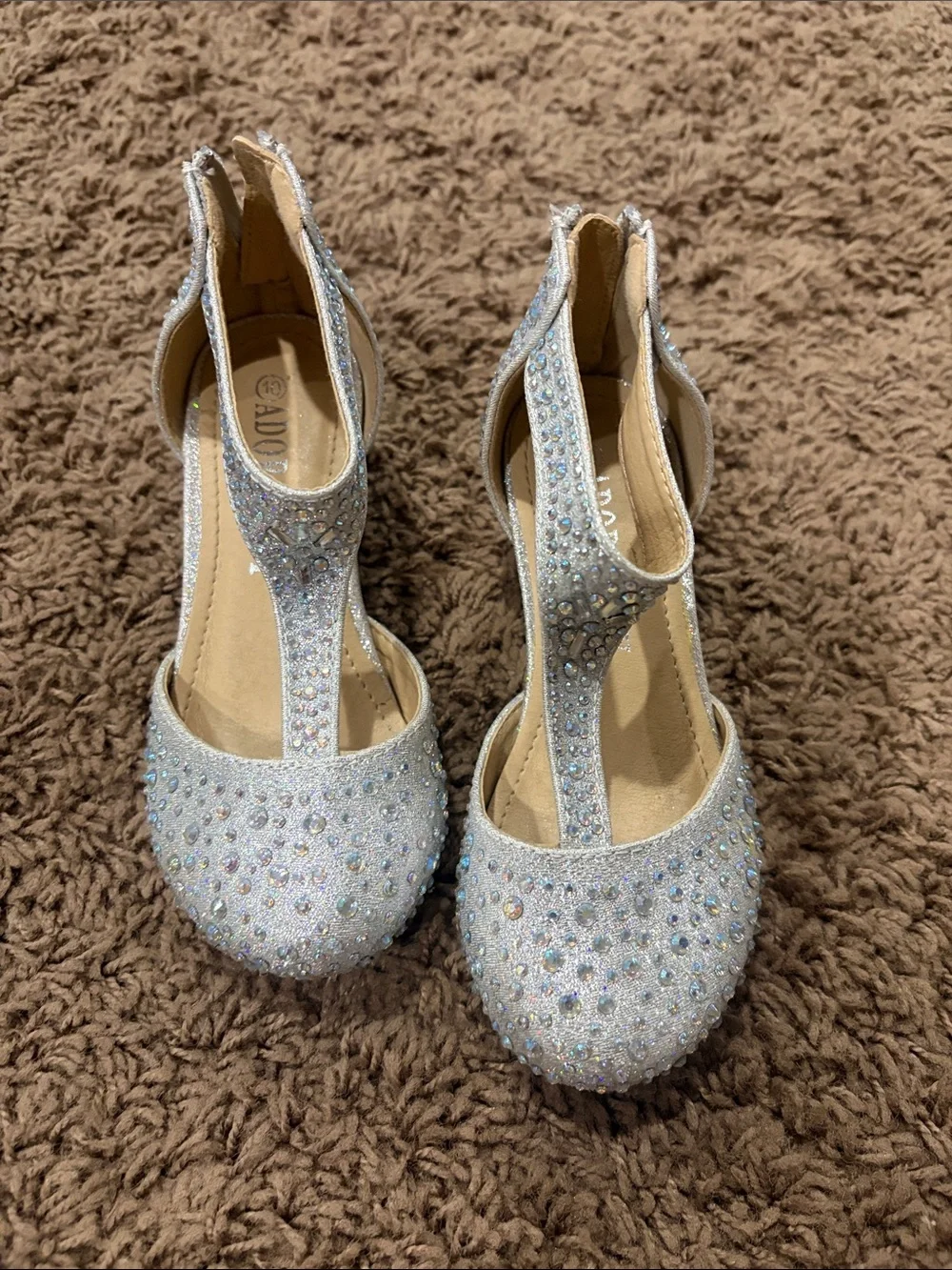 Girls Cream Glitter-Back Chelsea Boots